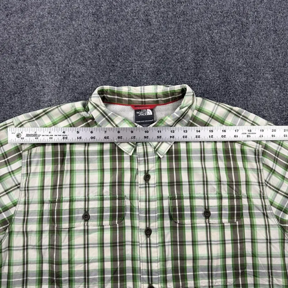 The North Face Button Up Shirt Mens XL Green Plaid Short Sleeve Outdoor Hiking